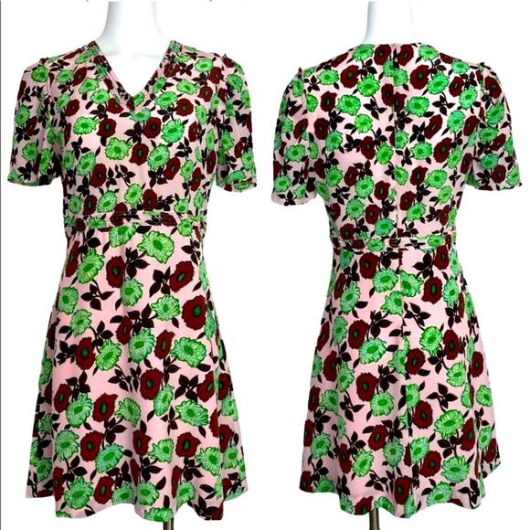 Sandro 100% Silk Dress Womens Size Small Antropique Petale Rose Floral Green - Picture 1 of 15